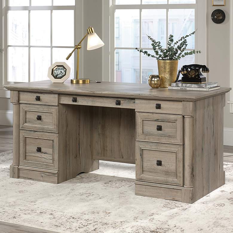 Image 1 Sauder Palladia 65 1/4"W Split Oak 7-Drawer Executive Desk