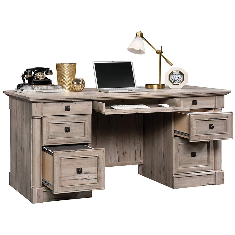 Image 5 Sauder Palladia 65 1/4"W Split Oak 7-Drawer Executive Desk more views