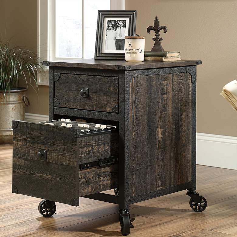 Image 1 Sauder Steel River 21"W Carbon Oak Casters File Cabinet