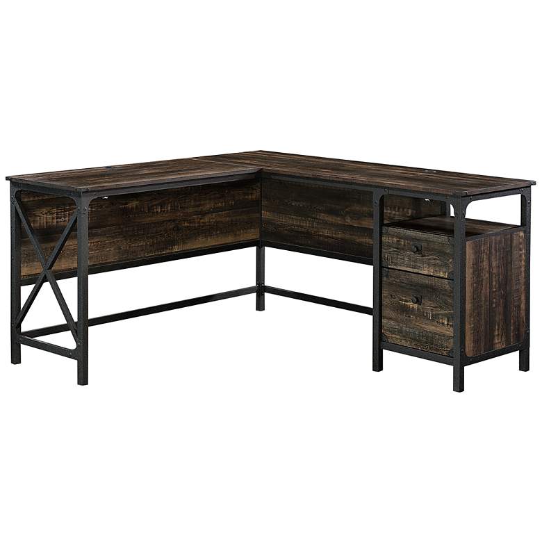 Image 2 Sauder Steel River 60"W Carbon Oak 2-Drawer L-Shaped Desk