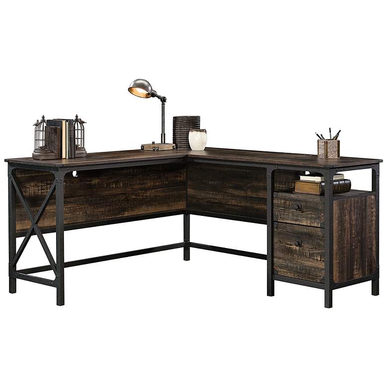 Image 5 Sauder Steel River 60"W Carbon Oak 2-Drawer L-Shaped Desk more views