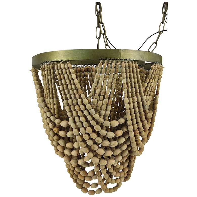 Image 1 Saunders 19.8" Brass Metal Chandelier With Natural Wood Beads