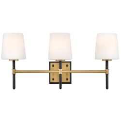 Saunders 23" Wide Black and Brass 3-Light Bath Light