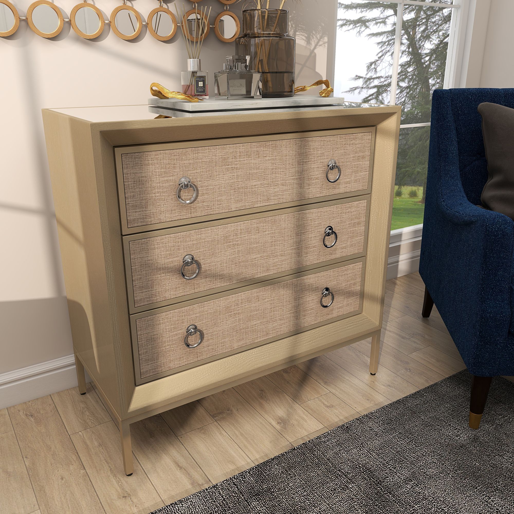 Image 7 Sausalito 32" Wide Champagne Beige 3-Drawer Storage Chest more views
