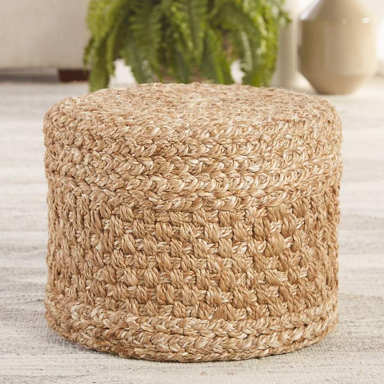 Image 1 Sauton Natural Beige and White Short Cylinder Pouf Ottoman