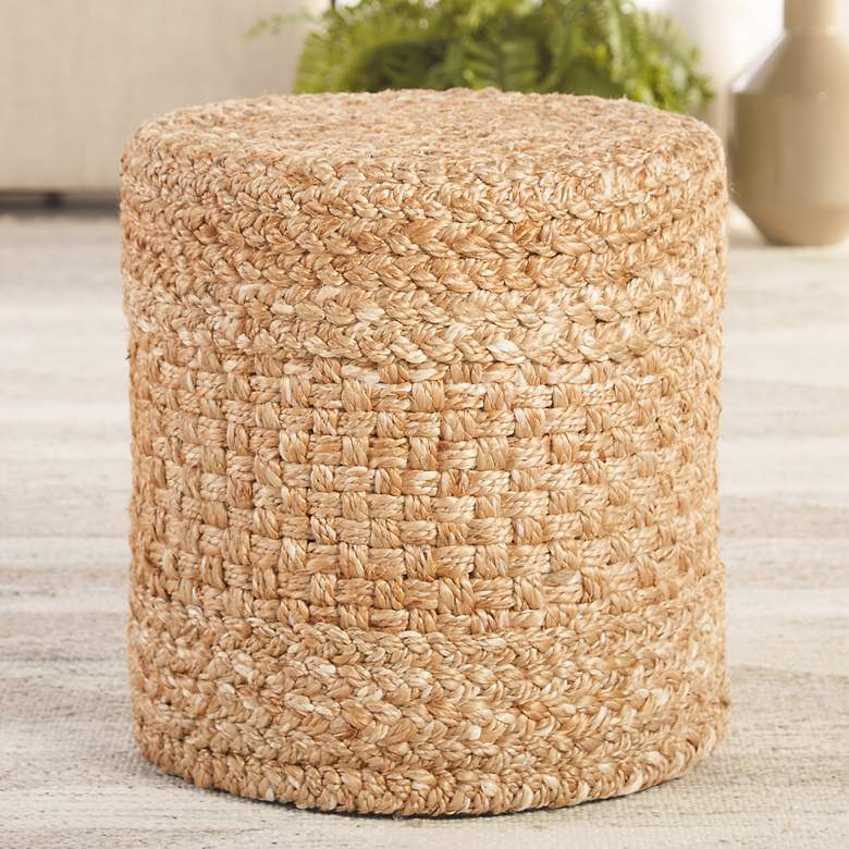 Image 1 Sauton Natural Beige and White Tall Cylinder Pouf Ottoman