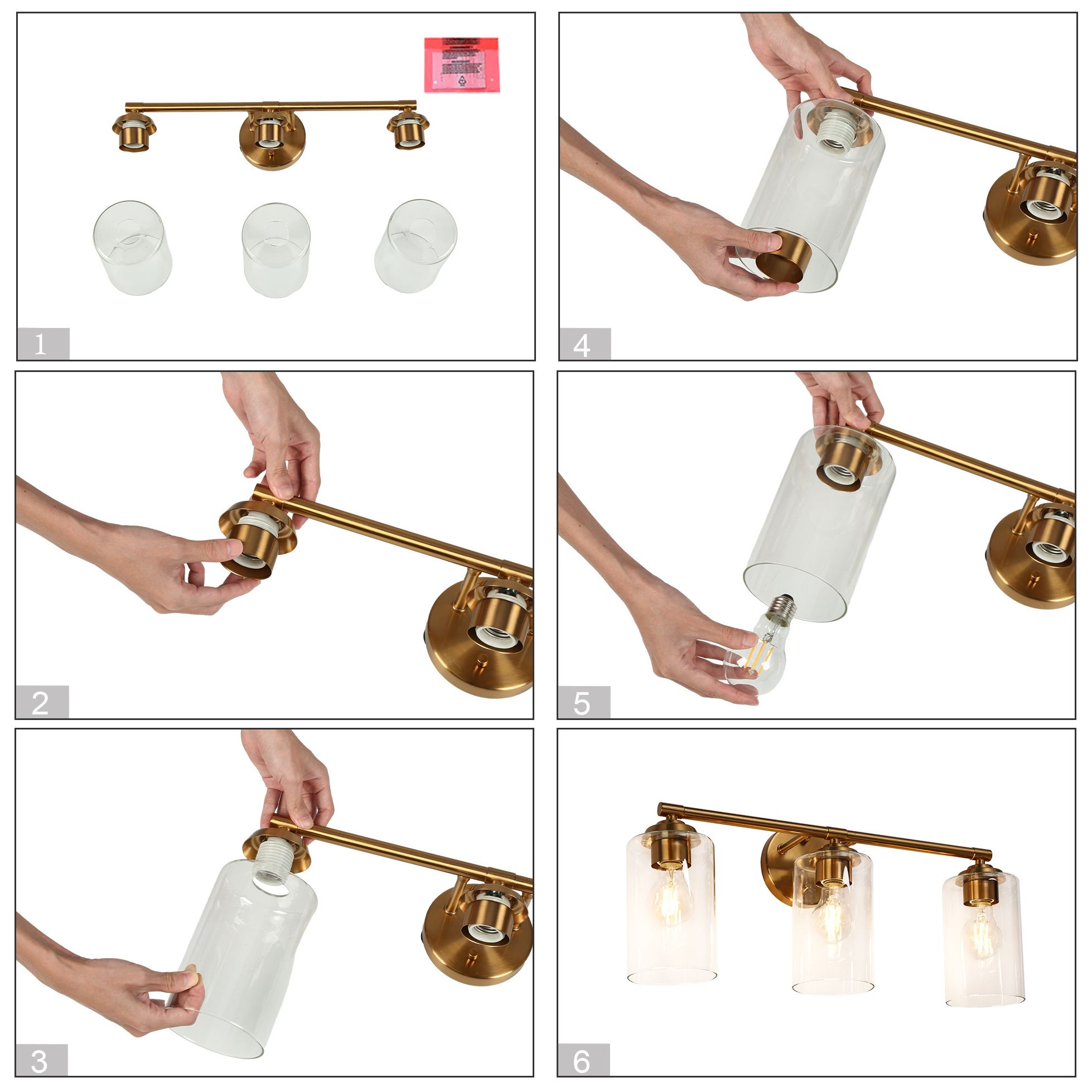 Sauvignon 3-Light Gold Glass Bath Lights - Made to Order