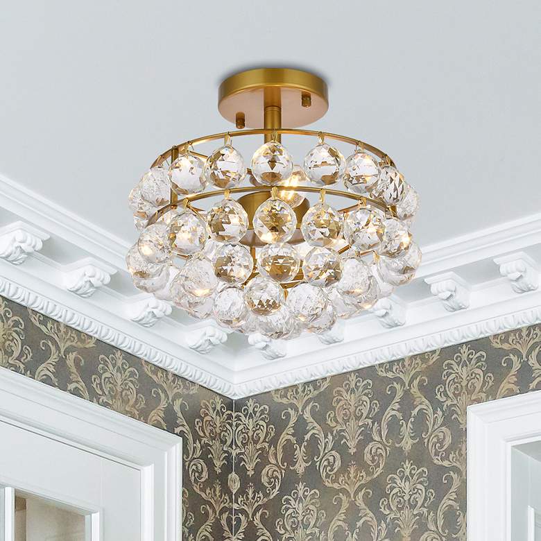 Image 2 Savannah 12" Wide Brass and Clear Crystal Ceiling Light