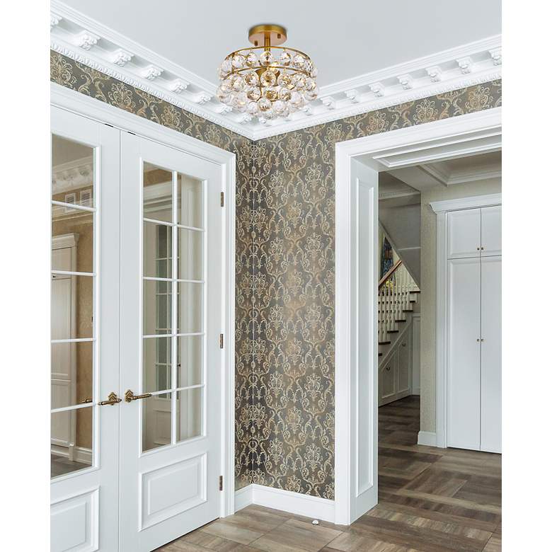 Image 4 Savannah 12" Wide Brass and Clear Crystal Ceiling Light more views