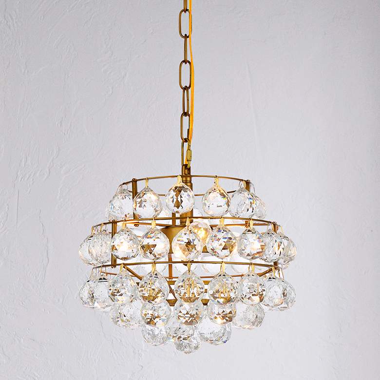 Image 2 Savannah 12" Wide Brass Crystal 3-Light Mini Pendant