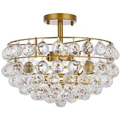 Savannah 12" Wide Brass Iron Crystal 3-Light Ceiling Light
