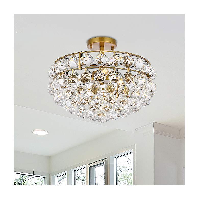 Image 2 Savannah 12" Wide Brass Iron Crystal 3-Light Ceiling Light