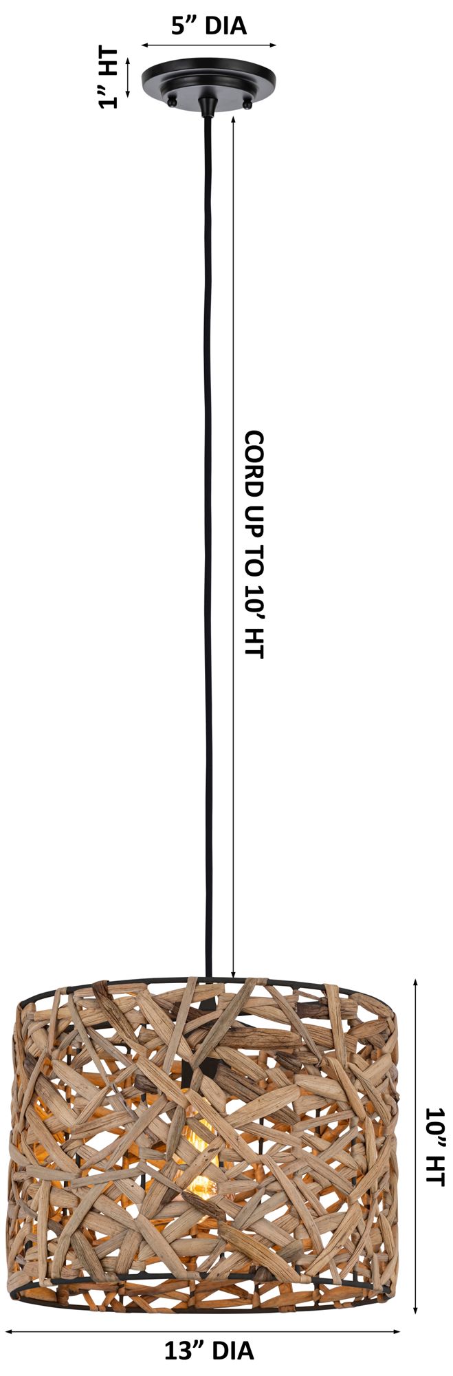 Image 3 Savannah 13" Wide Matte Black Cord Hung Pendant with Natural Shade more views