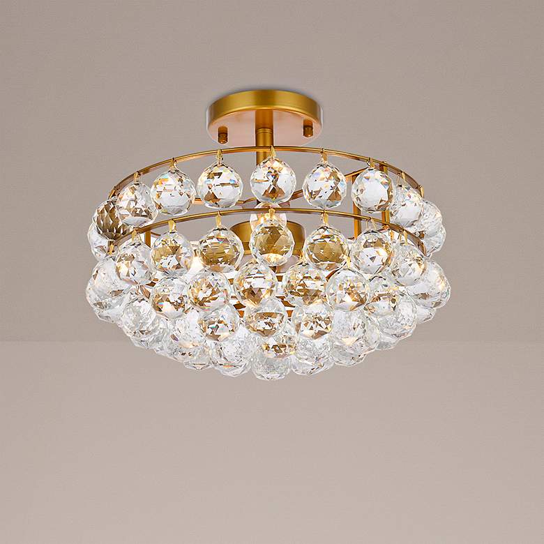 Image 1 Savannah 14" Wide Brass with Clear Crystal Ceiling Light