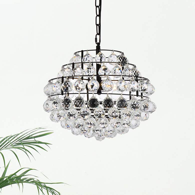 Image 1 Savannah 16" Wide Black and Tiered Crystal 3-Light Pendant