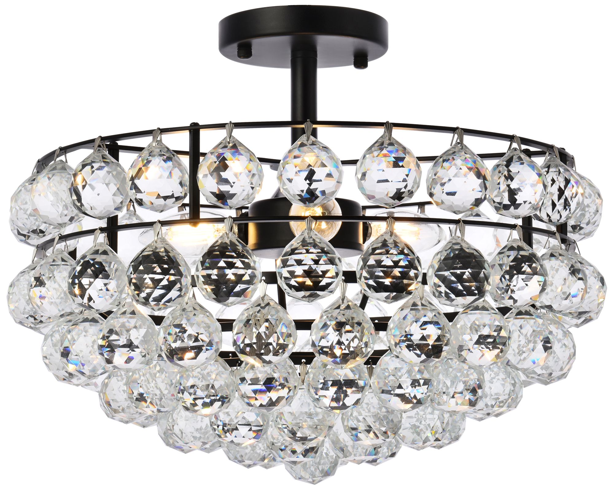 Savannah 16"W Black and Clear Crystal 3-Light Ceiling Light