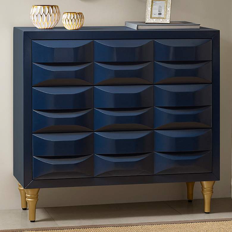 Image 1 Savannah 36 inch Wide Navy Gloss Wood 3-Drawer Accent Chest