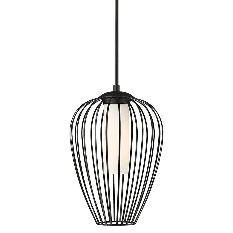 Image 2 Savanti 12" Wide Matte Black Mini Pendant w/ Opal Glass