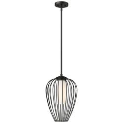 Savanti 12" Wide Matte Black Mini Pendant w/ Opal Glass