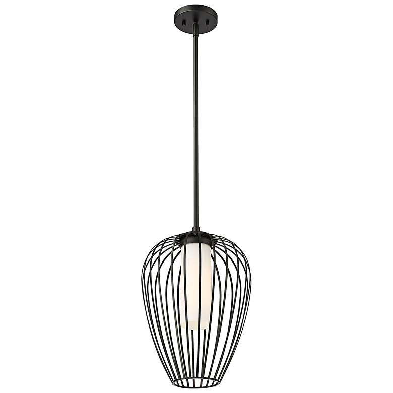 Image 5 Savanti 12" Wide Matte Black Mini Pendant w/ Opal Glass more views