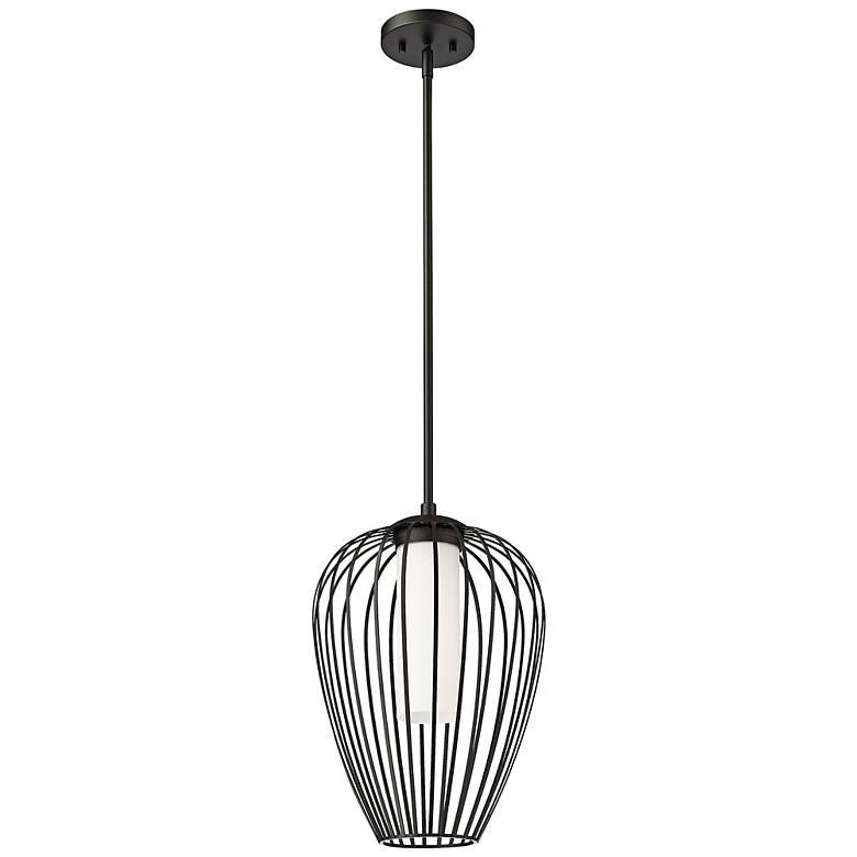 Image 6 Savanti 12" Wide Matte Black Mini Pendant w/ Opal Glass more views