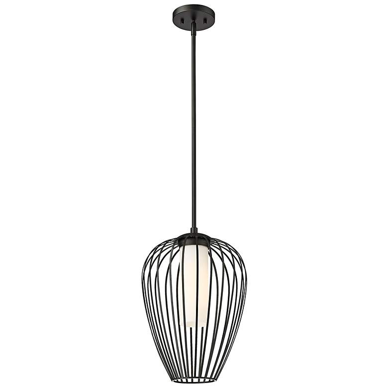 Image 7 Savanti 12" Wide Matte Black Mini Pendant w/ Opal Glass more views
