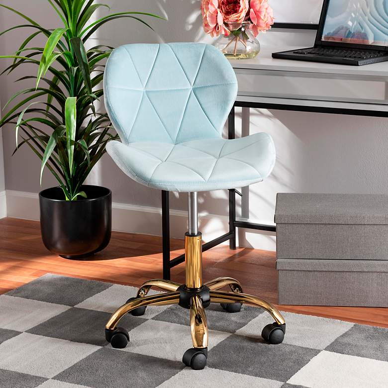Image 1 Savara Aqua Velvet Fabric Adjustable Swivel Office Chair