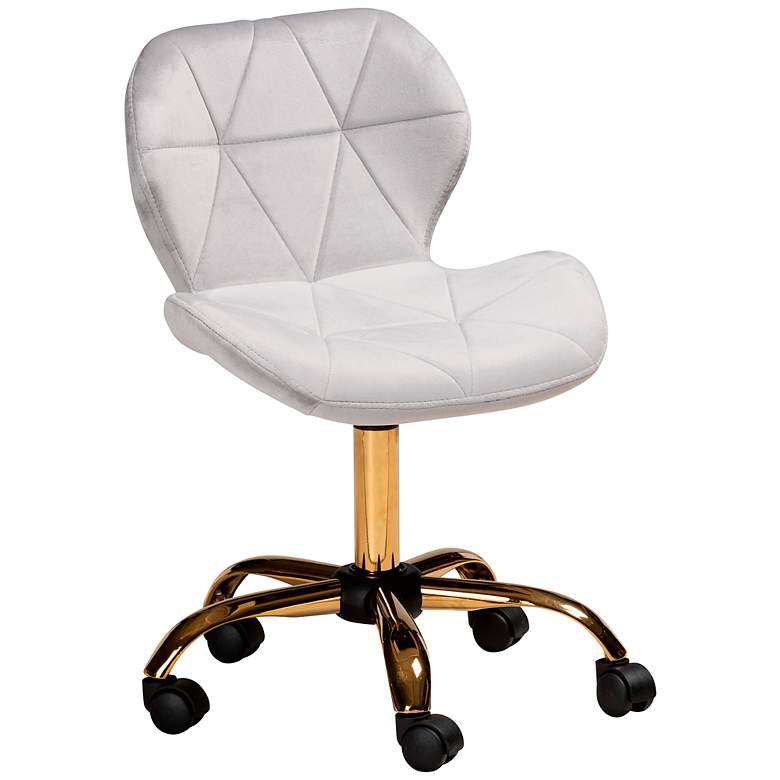 Image 2 Savara Gray Velvet Fabric Adjustable Swivel Office Chair