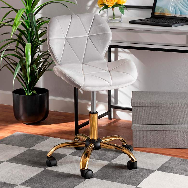 Image 1 Savara Gray Velvet Fabric Adjustable Swivel Office Chair