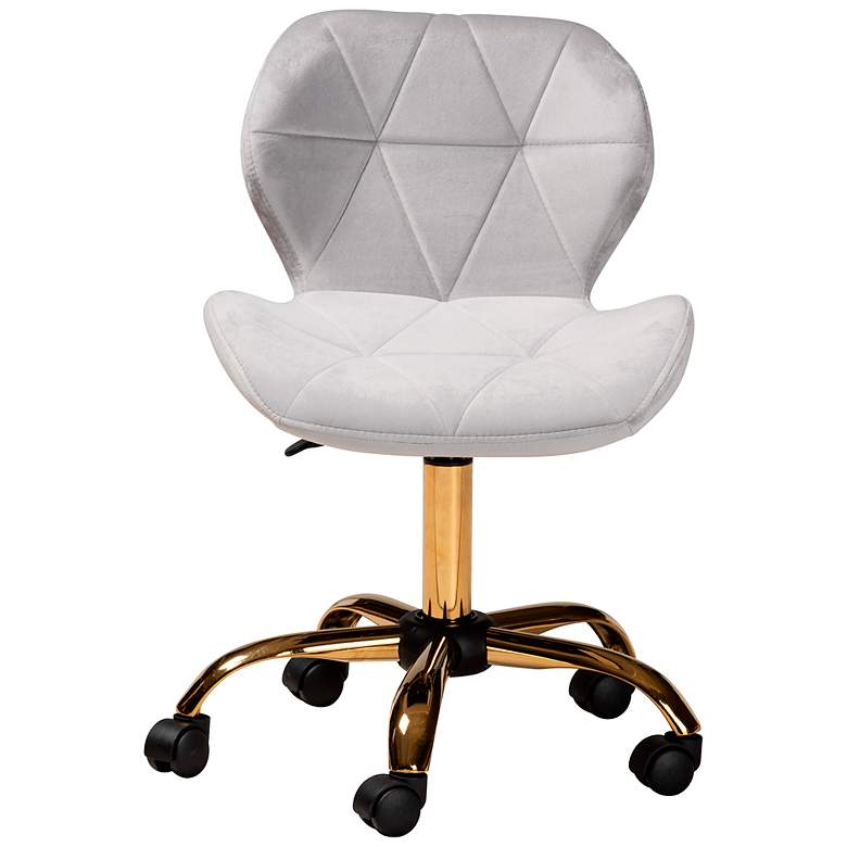 Image 7 Savara Gray Velvet Fabric Adjustable Swivel Office Chair more views