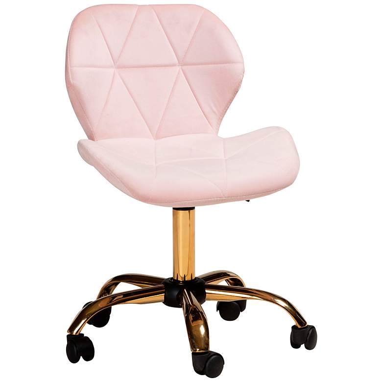 Image 2 Savara Pink Velvet Fabric Adjustable Swivel Office Chair