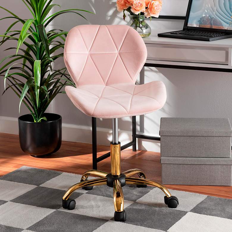 Image 1 Savara Pink Velvet Fabric Adjustable Swivel Office Chair
