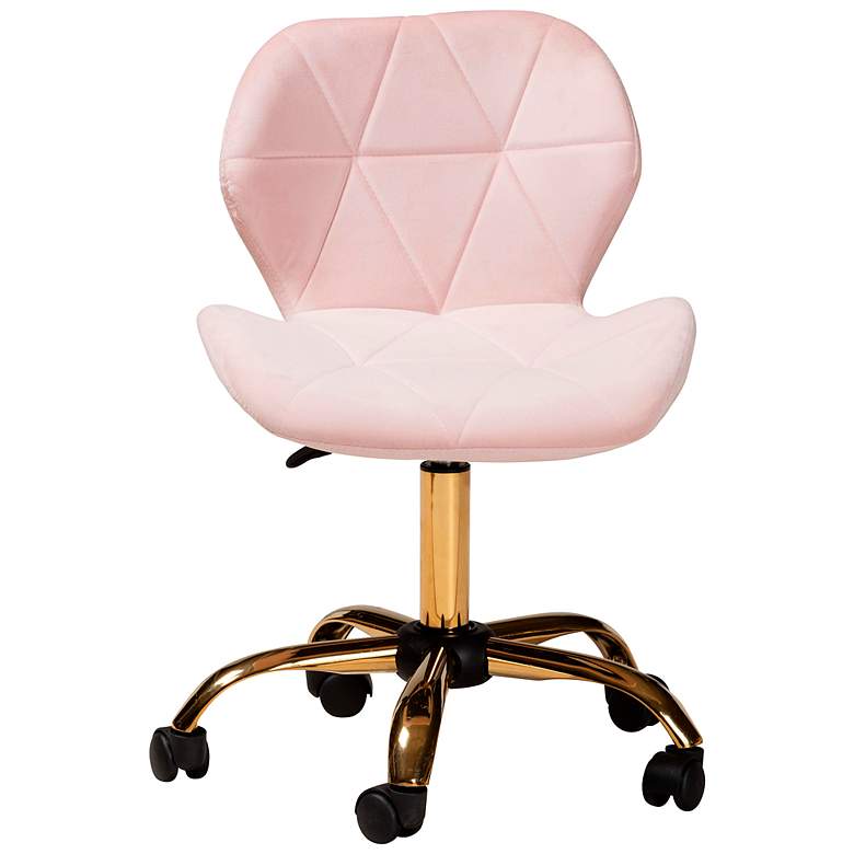 Image 7 Savara Pink Velvet Fabric Adjustable Swivel Office Chair more views