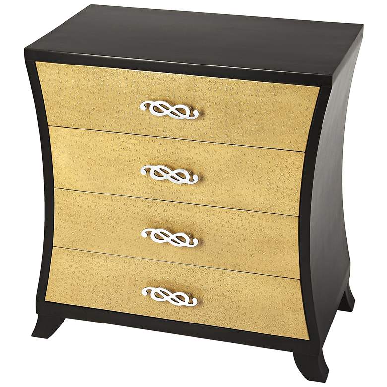 Image 1 Saverio 32 inch Wide Gold Ostrich Leather 4-Drawer Chest