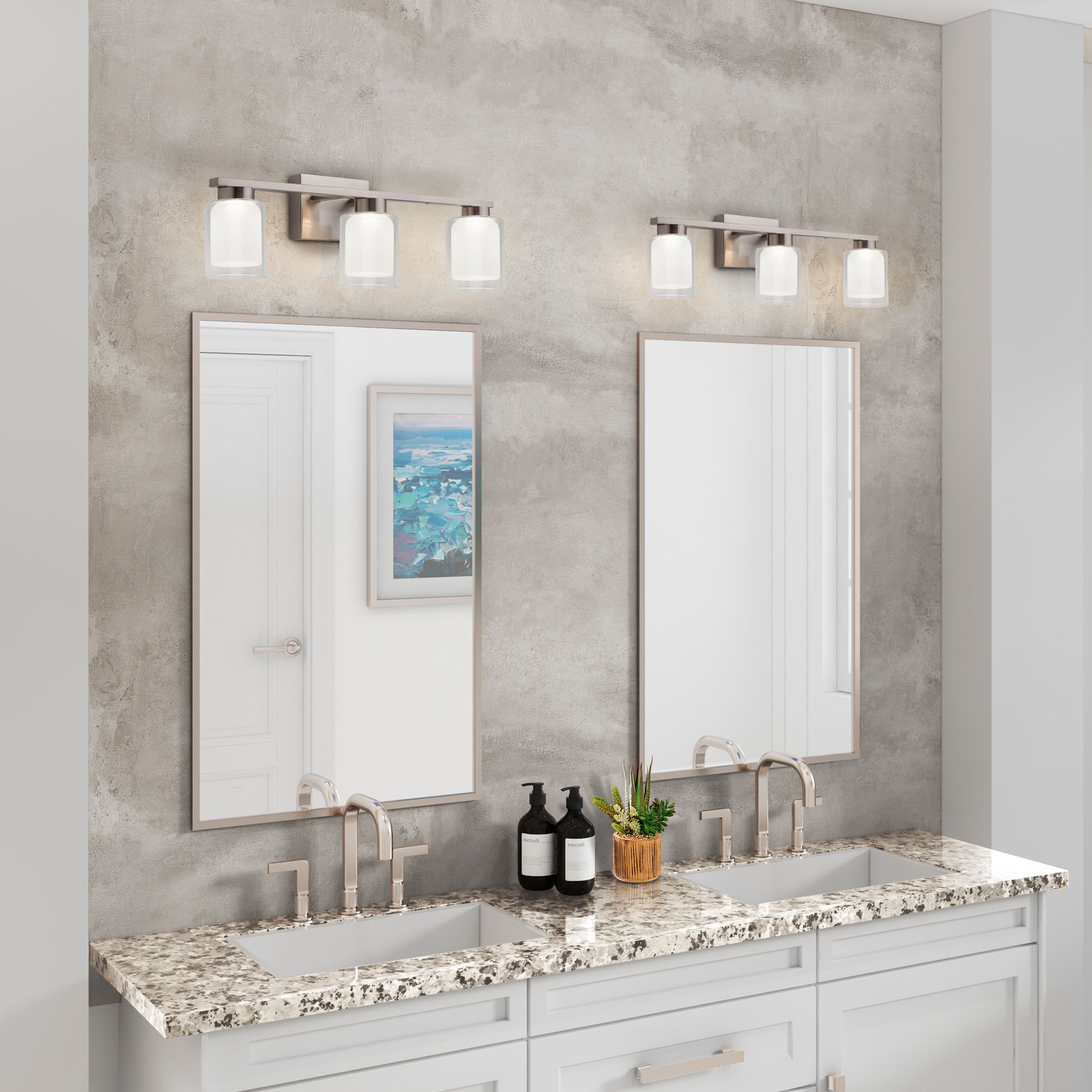 Image 6 Saville 23.4" Wide Brushed Nickel Bathroom Vanity With Clear Glass Sha more views