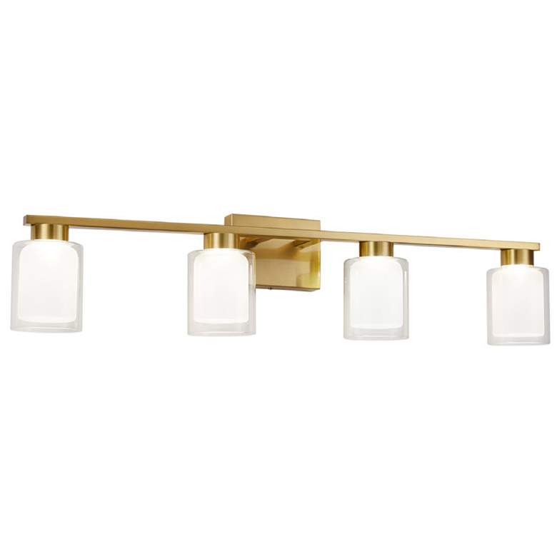 Image 2 Saville 33" Wide Brass Bathroom Vanity With Clear Glass Shade
