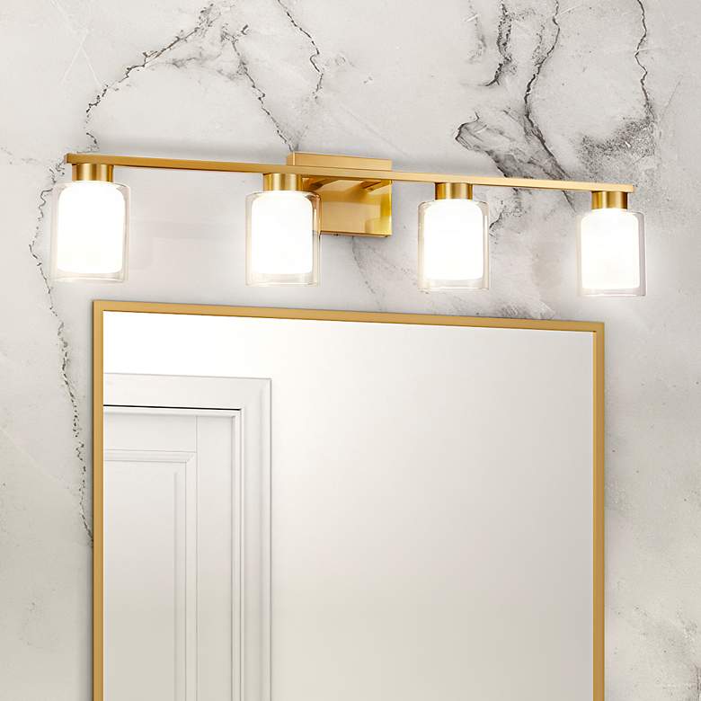 Image 1 Saville 33" Wide Brass Bathroom Vanity With Clear Glass Shade