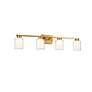 3_Saville 33" Wide Brass Bathroom Vanity With Clear Glass Shade more views