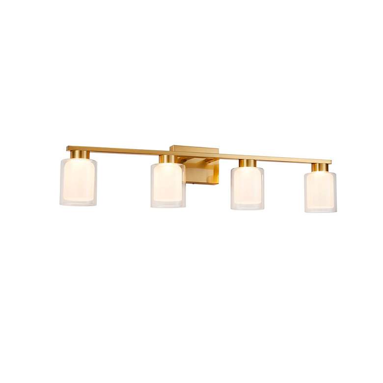 Image 4 Saville 33" Wide Brass Bathroom Vanity With Clear Glass Shade more views