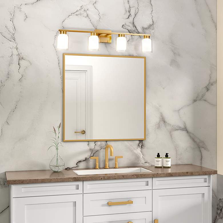 Image 7 Saville 33" Wide Brass Bathroom Vanity With Clear Glass Shade more views