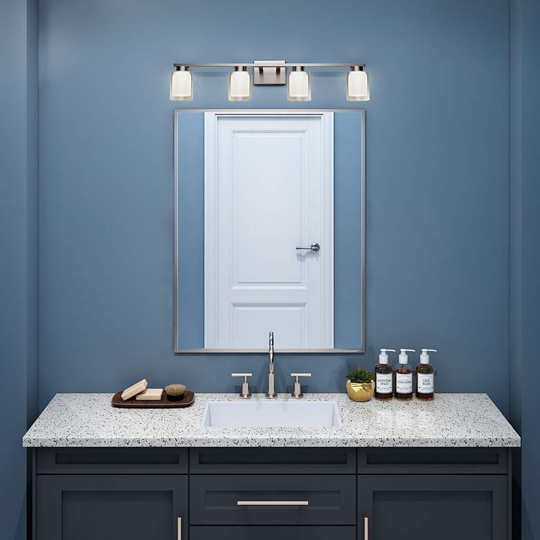Image 6 Saville 33" Wide Brushed Nickel Bathroom Vanity With Clear Glass Shade more views