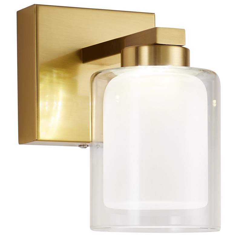 Image 2 Saville 7" Wide Brass Bathroom Sconce With Clear Glass Shade