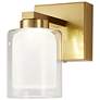 2_Saville 7" Wide Brass Bathroom Sconce With Clear Glass Shade