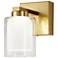 Saville 7" Wide Brass Bathroom Sconce With Clear Glass Shade