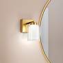 Thumbnail1 of Saville 7" Wide Brass Bathroom Sconce With Clear Glass Shade