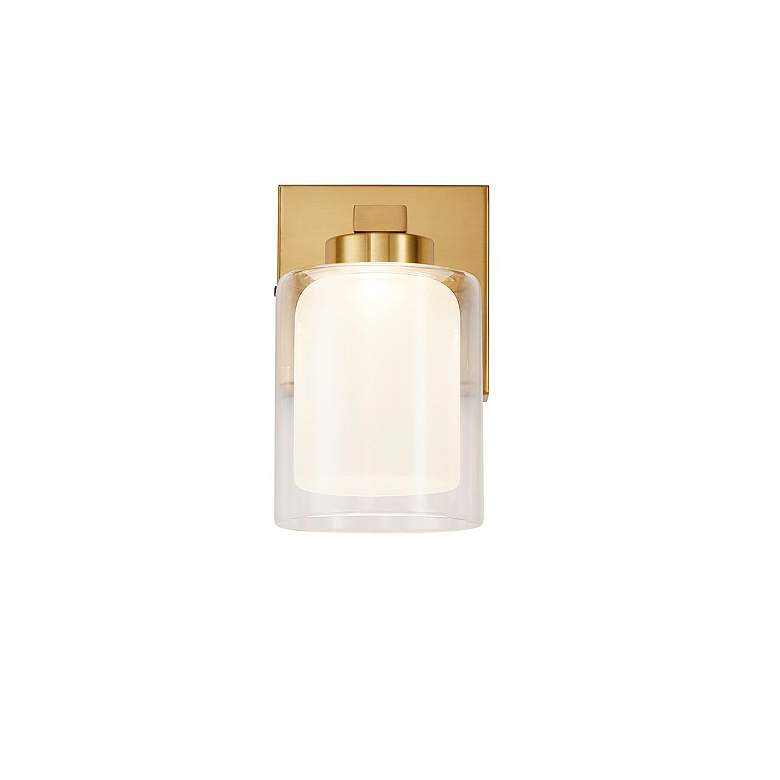 Image 3 Saville 7" Wide Brass Bathroom Sconce With Clear Glass Shade more views