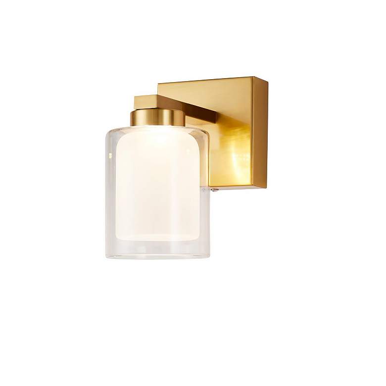 Image 4 Saville 7" Wide Brass Bathroom Sconce With Clear Glass Shade more views