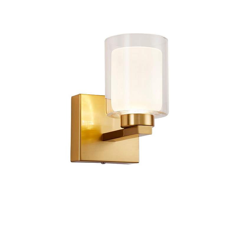 Image 6 Saville 7" Wide Brass Bathroom Sconce With Clear Glass Shade more views
