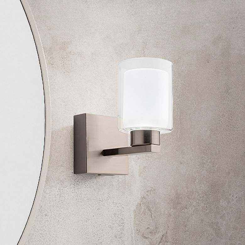Image 1 Saville 7" Wide Brushed Nickel Bathroom Sconce With Clear Glass Shade