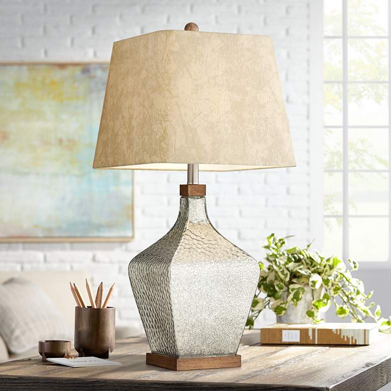 Image 1 Saville Faux Leather Shade Mercury Glass Table Lamp